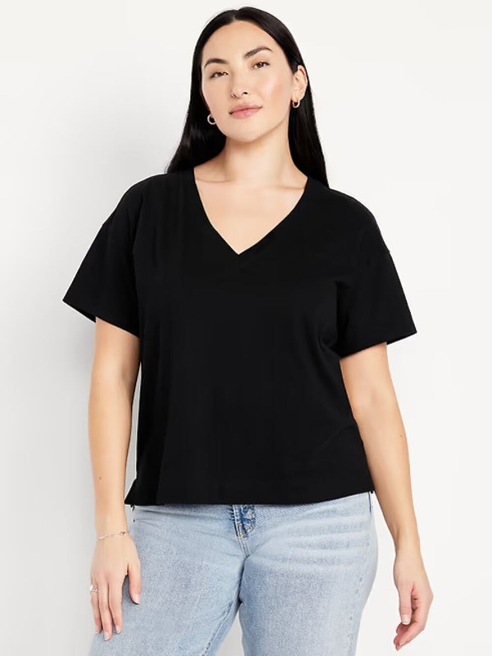 Old Navy Black Short Sleeve V-Neck Relaxed Fit T-Shirt Women's Size Medium